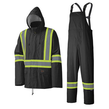 Waterproof Lightweight Safety Rain Suit, Men, Small, Black, Polyester, PVC