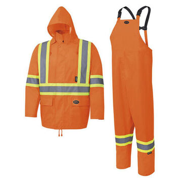 Waterproof Lightweight Safety Rain Suit, Medium, Orange, Polyester, PVC