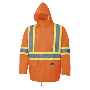 Rain Suit Waterproof Lightweight Safety, Orange, Polyester, Pvc