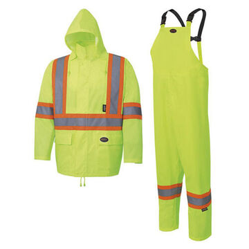 Waterproof Lightweight Safety Rain Suit, Large, Yellow/Green, Polyester, PVC