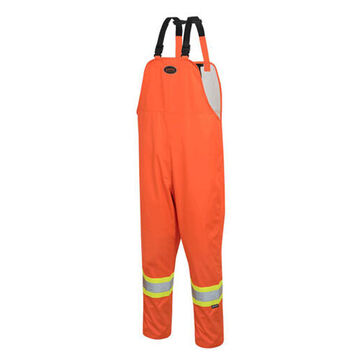 High Visibility Bib Pant, Large, Orange, Polyester, Polyurethane, 36-38 in Waist, 32 in lg