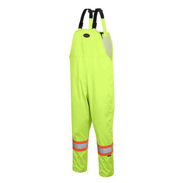 High Visibility Bib Pant, Large, Yellow/Green, Polyester, Polyurethane, 36-38 in Waist, 32 in lg