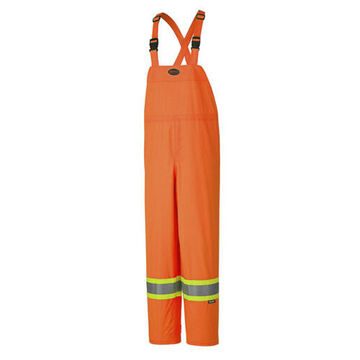 Lightweight Waterproof Safety Bib Pant, Large, Orange, Polyester, Polyurethane, 36-38 in Waist, 32 in lg