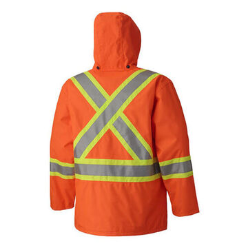 Safety Jacket, Unisex, 2XL, Hi-Viz Orange, PU Coated oxford Polyester
