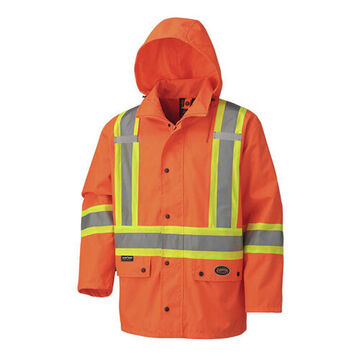 Safety Jacket, Unisex, 2XL, Hi-Viz Orange, PU Coated oxford Polyester