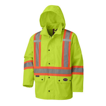 Safety Jacket, Unisex, 2XL, Hi-Viz Yellow, Green, PU Coated oxford Polyester