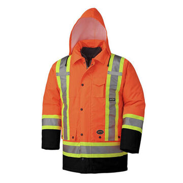 Safety Jacket, Unisex, 4XL, Hi-Viz Orange, PU Coated oxford Polyester