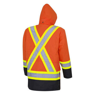 Safety Jacket, Unisex, 4XL, Hi-Viz Orange, PU Coated oxford Polyester