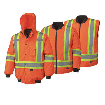 Safety Jacket, Unisex, 3XL, Hi-Viz Orange, PU Coated oxford Polyester