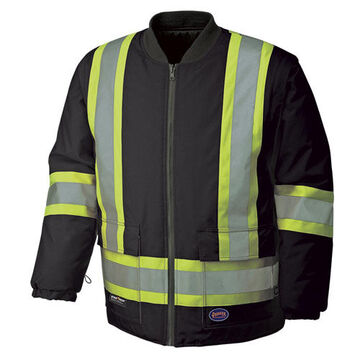 Safety Jacket, Unisex, Medium, Hi-Viz Black, PU Coated oxford Polyester