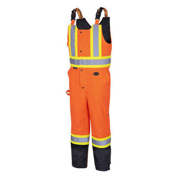 Waterproof Quilted Bib Pant, Small, Orange, 300 Denier Oxford Polyester, Polyurethane Coating, 28-30 in Waist, 31 in lg