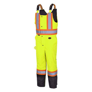 Waterproof Quilted Bib Pant, XL, Yellow/Green, 300 Denier Oxford Polyester, Polyurethane Coating, 40-42 in Waist, 32-1/2 in lg