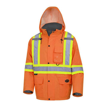 Winter Quilted Safety Jacket, Unisex, XL, Hi-Viz Orange, PU Coated oxford Polyester
