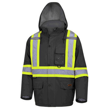Veste de sécurité matelassée d'hiver, unisexe, XL, noir haute visibilité, polyester oxford enduit PU