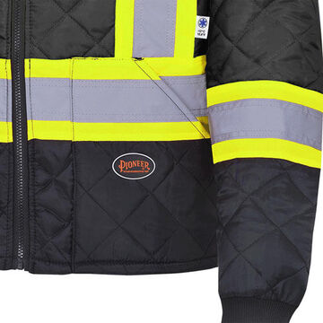Safety Jacket Quilted Freezer, Unisex, Black, Polyester, Microfiber Pongee, 42 To 44 In Chest