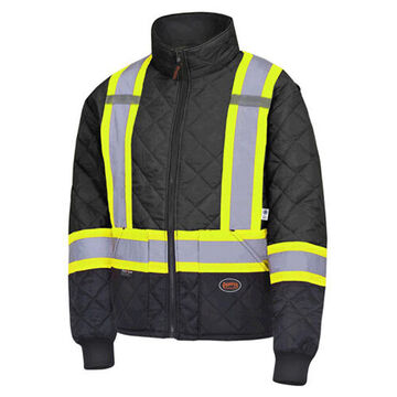 Quilted Freezer Safety Jacket, Unisex, Large, Black, Polyester, Microfiber Pongee, 42 to 44 in Chest