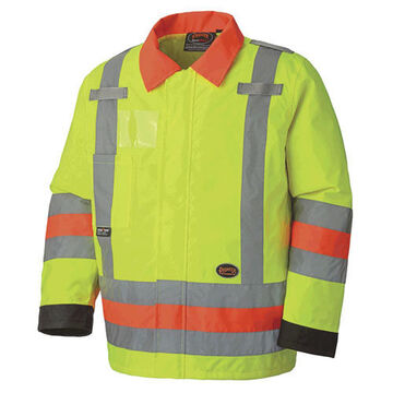 Traffic Control Safety Jacket, Large, Hi-Viz Yellow, Green, 300 Denier Oxford Polyester, PU Coated