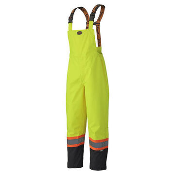 Waterproof Safety Bib Pant, Large, Yellow/Green, 300 Denier Durable Trilobal Ripstop Polyester, 36-38 in Waist, 32 in lg