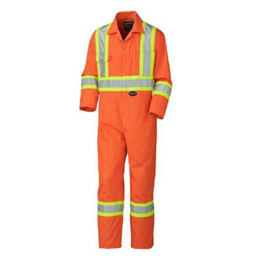 Coverall High Visibility Safety, Orange, Cotton, Polyester