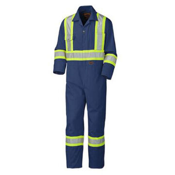 Heavy-Duty Coverall, Size 46, Navy Blue, Polyester/Cotton, 46 in Chest