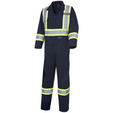 Heavy-Duty Coverall, Size 44, Navy Blue, Polyester/Cotton, 44 in Chest