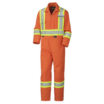 Heavy-Duty Coverall, Size 44, Orange, Polyester/Cotton