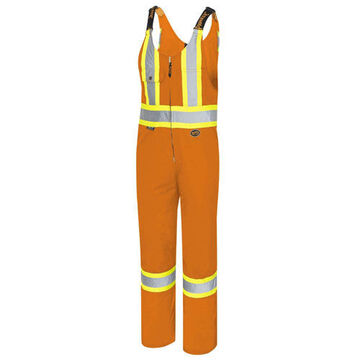 Heavy-Duty Traffic Bib Overall, Size 48, Orange, Polyester/Cotton, 42 in Waist, 35-1/2 in lg