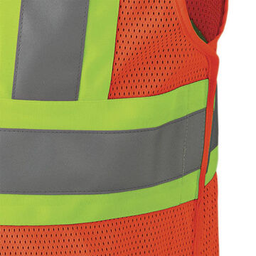 Flame-Resistant Safety Vest, L/XL, Hi-Viz Orange, Polyester Mesh, Class 2