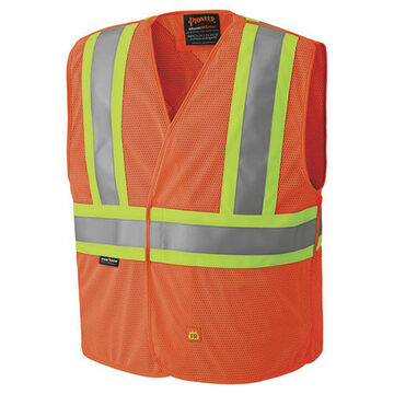 Flame-Resistant Safety Vest, S/M, Hi-Viz Orange, Polyester Mesh, Class 2