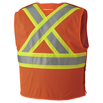 Flame-Resistant Safety Vest, S/M, Hi-Viz Orange, Polyester Mesh, Class 2