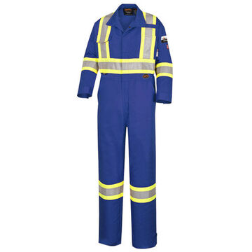 Safety Coverall, Size 48/XL, Royal Blue, Cotton, 48 in Chest, 32-1/2 in lg