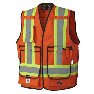 Flame-resistant Surveyor Safety Vest, Large, Hi-Viz Orange, 88% Cotton, 12% High Tenacity Nylon, Class 2