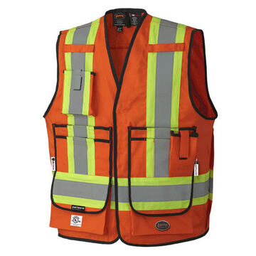 Gilet de sécurité d'arpenteur ignifuge, grand, orange haute visibilité, 88 % coton, 12 % nylon haute ténacité, classe 2