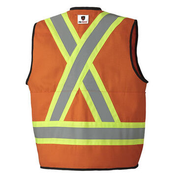 Flame-resistant Surveyor Safety Vest, Large, Hi-Viz Orange, 88% Cotton, 12% High Tenacity Nylon, Class 2