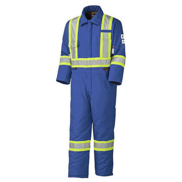 Safety Coverall, Large, Royal Blue, Modacrylic Polyester, 42 to 44 in Chest