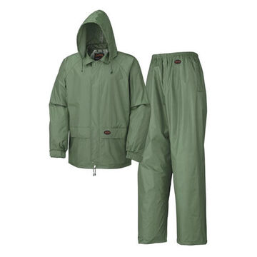Waterproof Lightweight Safety Rain Suit, XL, Green, Polyester, PVC