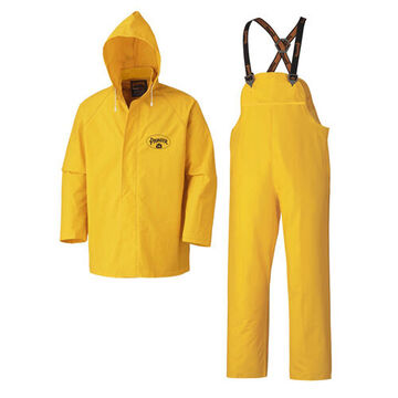 Waterproof Lightweight Safety Rain Suit, XL, Yellow, Polyester, PVC