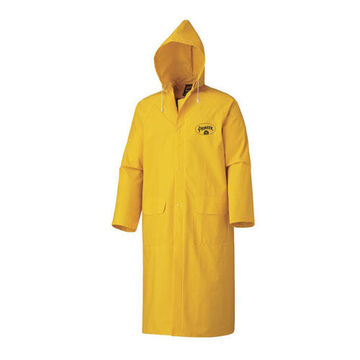 Long Rain Coat, Large, Yellow, PVC/Polyester, 42 in Chest