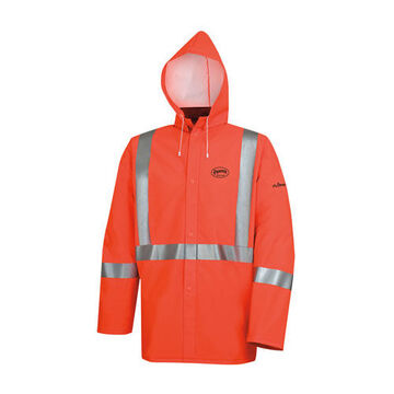 Rain Jacket, 2XL, Hi-Viz Orange, PVC/Polyester, 50 in Chest