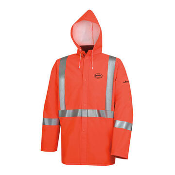 Veste de pluie, grand, orange haute visibilité, PVC/polyester, poitrine de 42 pouce