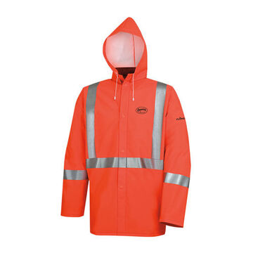 Rain Jacket, Medium, Hi-Viz Orange, PVC/Polyester, 38 in Chest