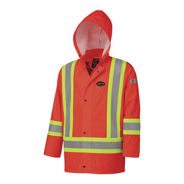 Rain Jacket, Women, 5XL, Hi-Viz Orange, Polyurethane, 62 to 64 in Chest