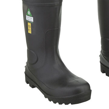 Hip Boots Toe/plate, Steel Toe, Black, Pvc Coating Canvas