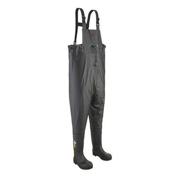 Chest Wader, Women, Steel Toe, Size 11, Black, Canvas