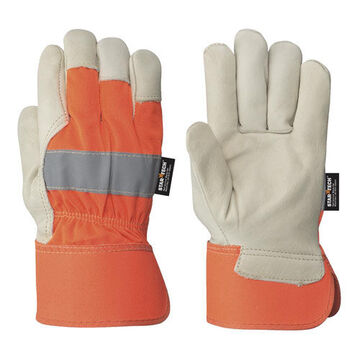 1-piece Palm Women's Fitter's Cowgrain General Purpose Gloves, Large, Hi-Viz Orange Backhand, Leather