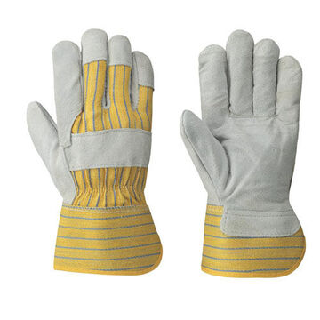 Fitter's Cowsplit General Purpose Gloves, Large, Leather, Yellow, Leather