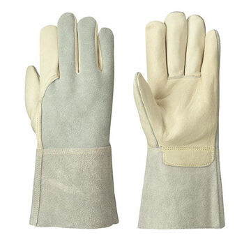 Welder's Gloves, Cowgrain Leather, Beige/gray, Cowsplit