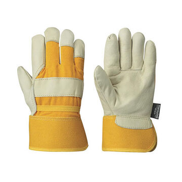 Gloves 1-piece Palm Insulated Women's Insulated Fitter's Cowgrain General Purpose, Xl, Black/yellow, Leather