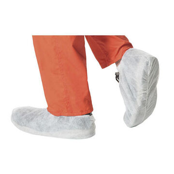 Shoe Cover, One-Size Fit All, 17 in ht, White, Polypropylene, Elastic Closure