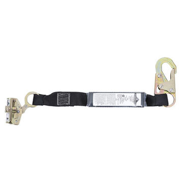 Lanyard Shock Absorbing, 100 To 254 Lb Capacity, 2 In Lg, 1-leg, Black, Snap Hook